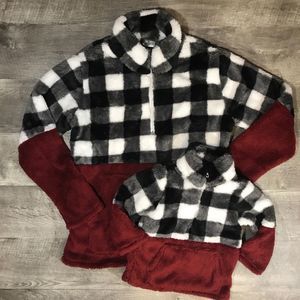 Girls boutique checker maroon sherpa jacket